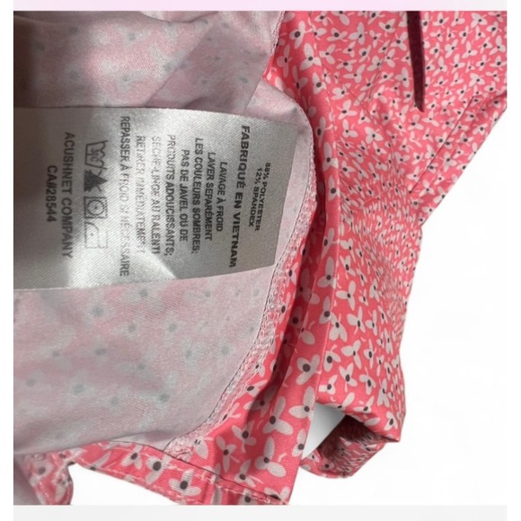 FootJoy Polo Shirt Mens Medium Pink Floral Logo Left Sleeve - Picture 8 of 8
